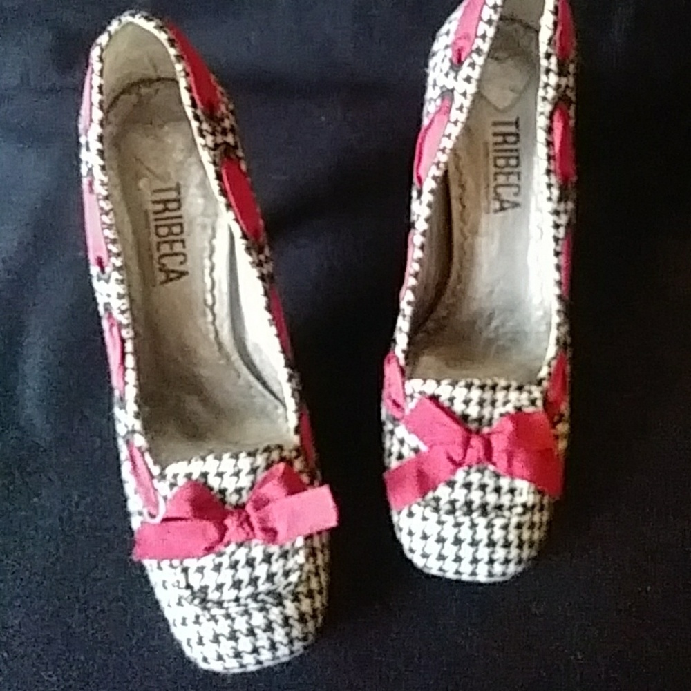 Tribeca pumps houndstooth fabric ribbon-sz 8 1/2 M